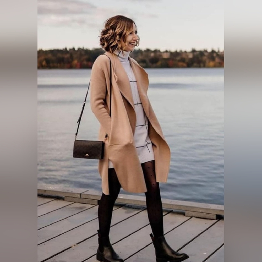 Chicwish Tan Open Front Sweater - Picture 3 of 6